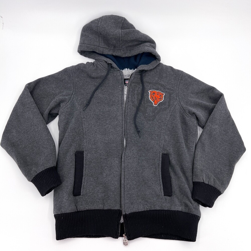 Chicago Bears Jacket Small Adult Gray Faux Fur Lined Zip Hooded NFL Football